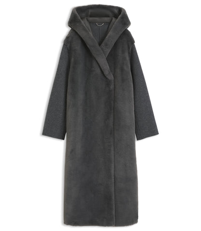 Boss Melange Coat In A Wool Blend Dark Grey Women's