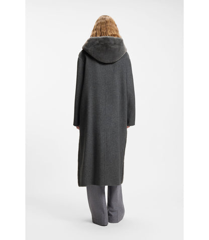 Boss Melange Coat In A Wool Blend Dark Grey Women's