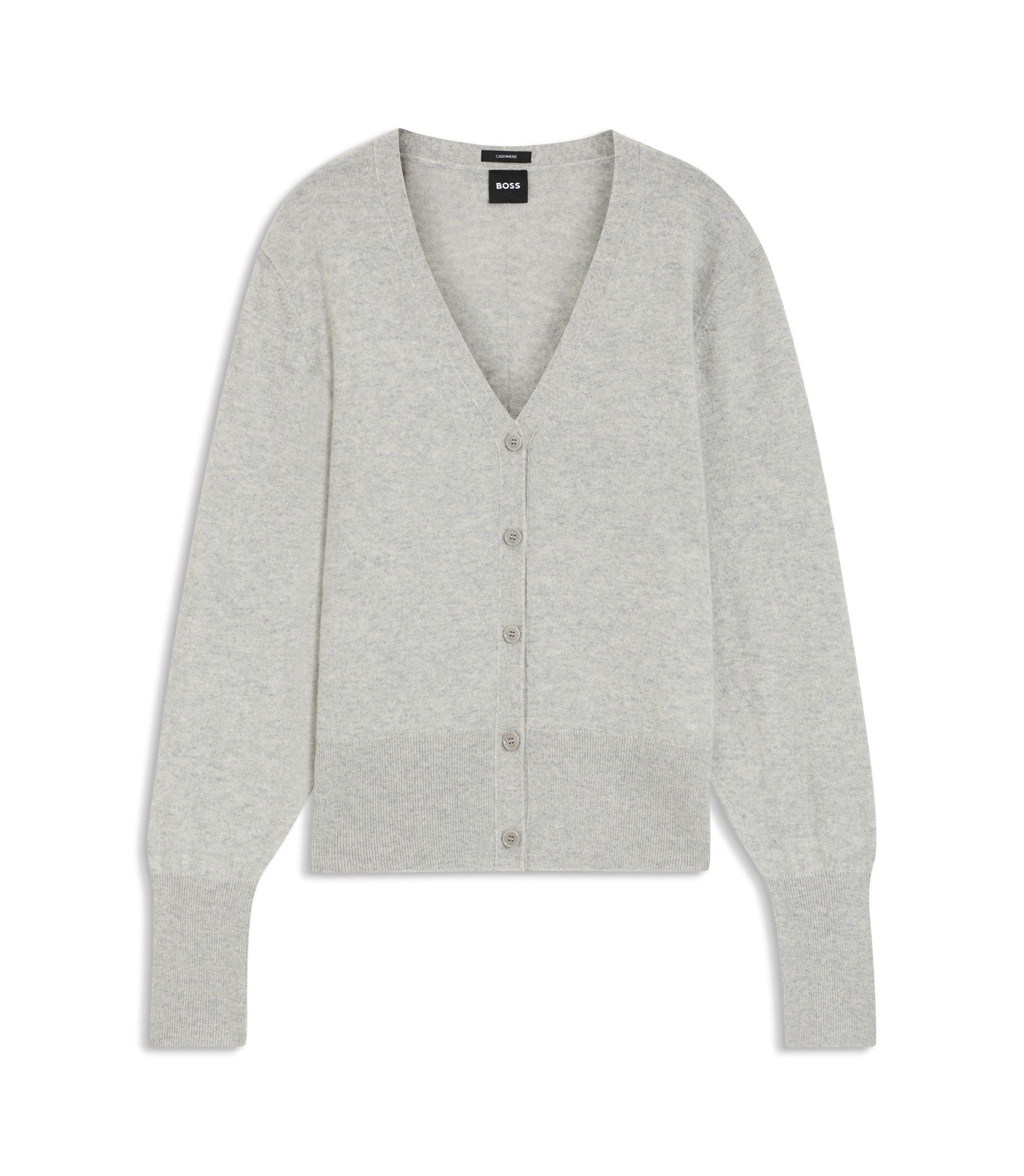Boss Ribbed Trim Cardigan In Cashmere Light Grey Women's