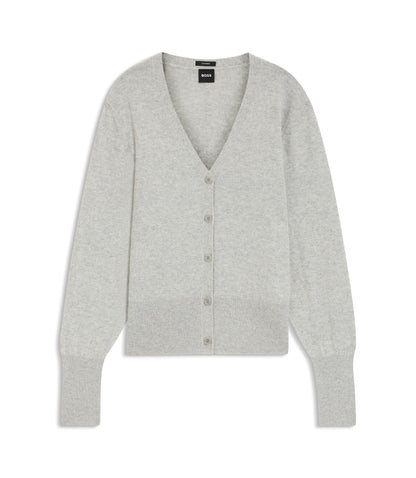 Boss Ribbed Trim Cardigan In Cashmere Light Grey Women's