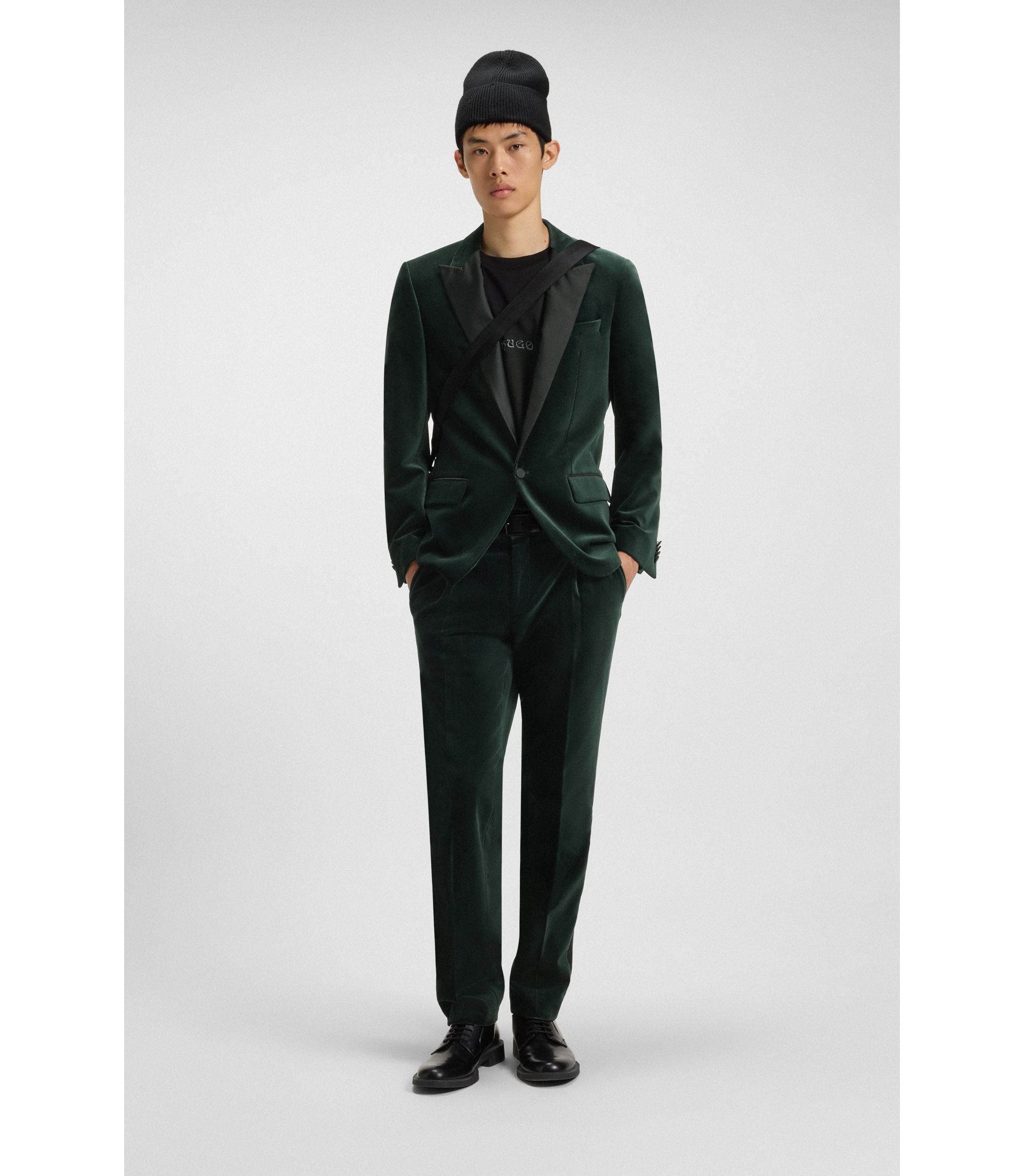 Hugo Slim Fit Trousers In Cotton Velvet Light Green