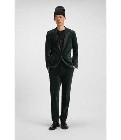 Hugo Slim Fit Trousers In Cotton Velvet Light Green