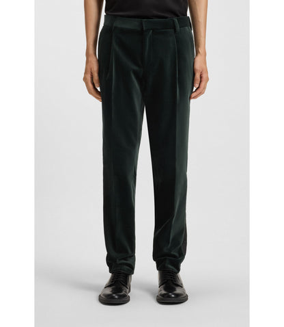 Hugo Slim Fit Trousers In Cotton Velvet Light Green