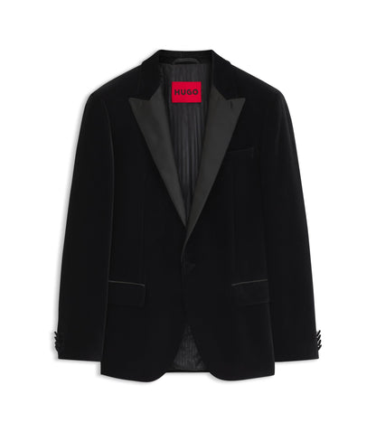Hugo Slim Fit Tuxedo Jacket In Cotton Velvet Black