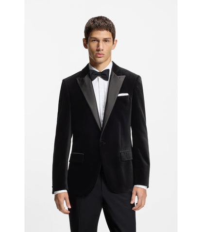 Hugo Slim Fit Tuxedo Jacket In Cotton Velvet Black