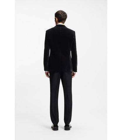 Hugo Slim Fit Tuxedo Jacket In Cotton Velvet Black