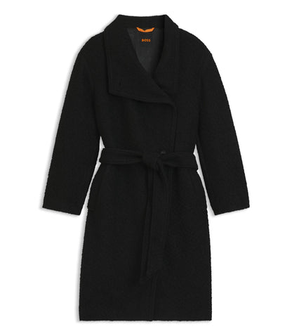 Boss Boucl Coat With Stand Collar And Belt Black Women's