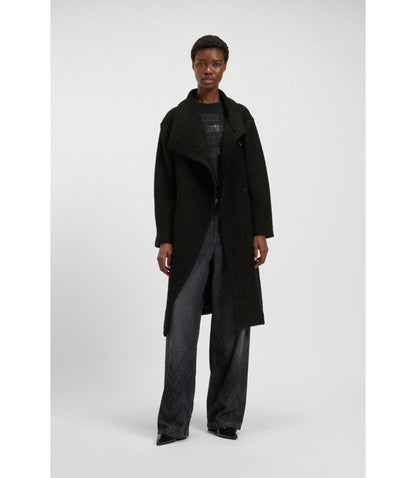 Boss Boucl Coat With Stand Collar And Belt Black Women's