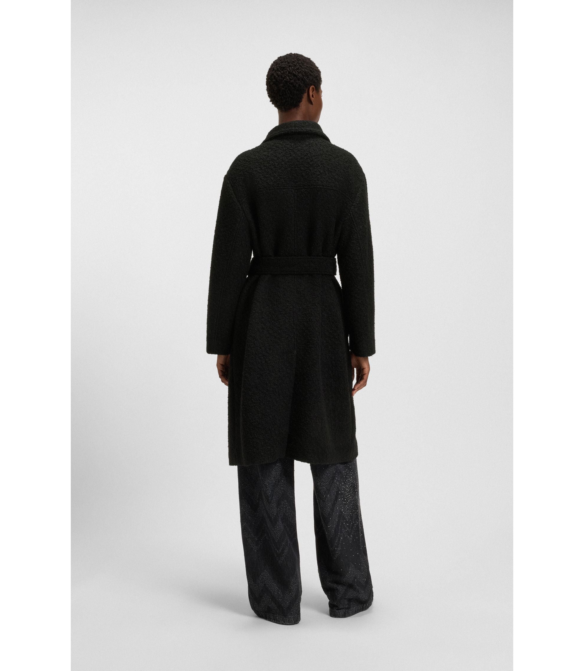 Boss Boucl Coat With Stand Collar And Belt Black Women's