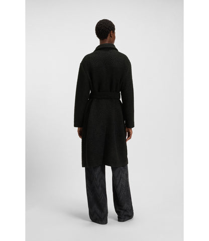 Boss Boucl Coat With Stand Collar And Belt Black Women's