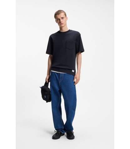Hugo Logo Label T Shirt In Cotton Jersey Dark Blue
