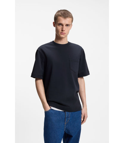 Hugo Logo Label T Shirt In Cotton Jersey Dark Blue
