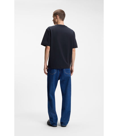 Hugo Logo Label T Shirt In Cotton Jersey Dark Blue
