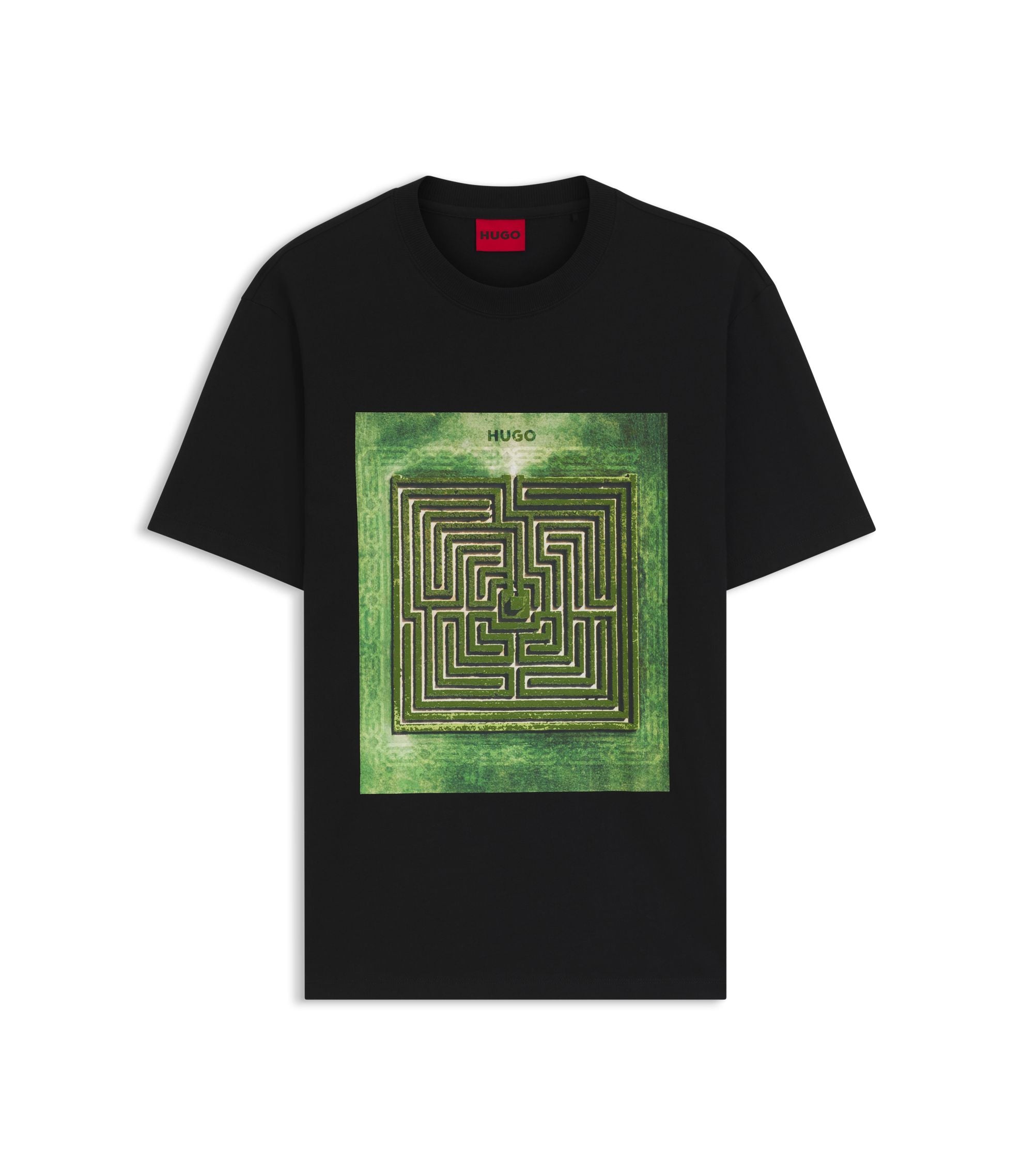 Hugo Maze Print T Shirt In Cotton Jersey Black