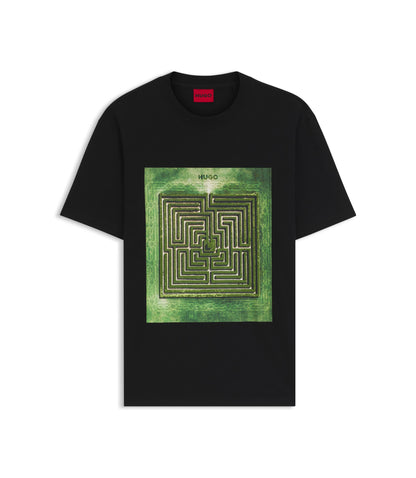 Hugo Maze Print T Shirt In Cotton Jersey Black