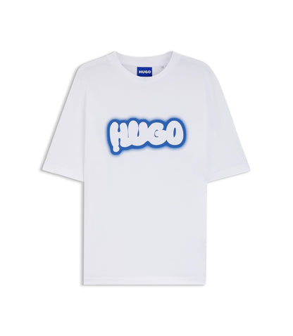 Hugo Logo Print T Shirt In Cotton Jersey White