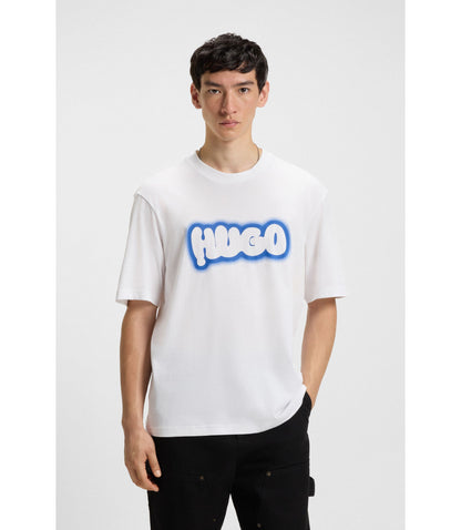Hugo Logo Print T Shirt In Cotton Jersey White