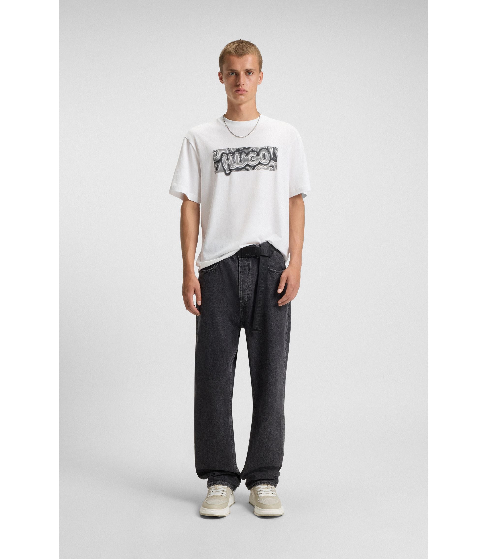Hugo Logo Artwork T Shirt In Cotton Jersey White