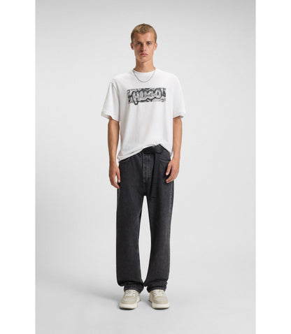 Hugo Logo Artwork T Shirt In Cotton Jersey White