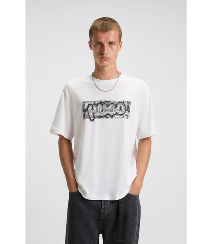Hugo Logo Artwork T Shirt In Cotton Jersey White