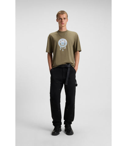 Hugo Logo Artwork T Shirt In Cotton Jersey Light Green
