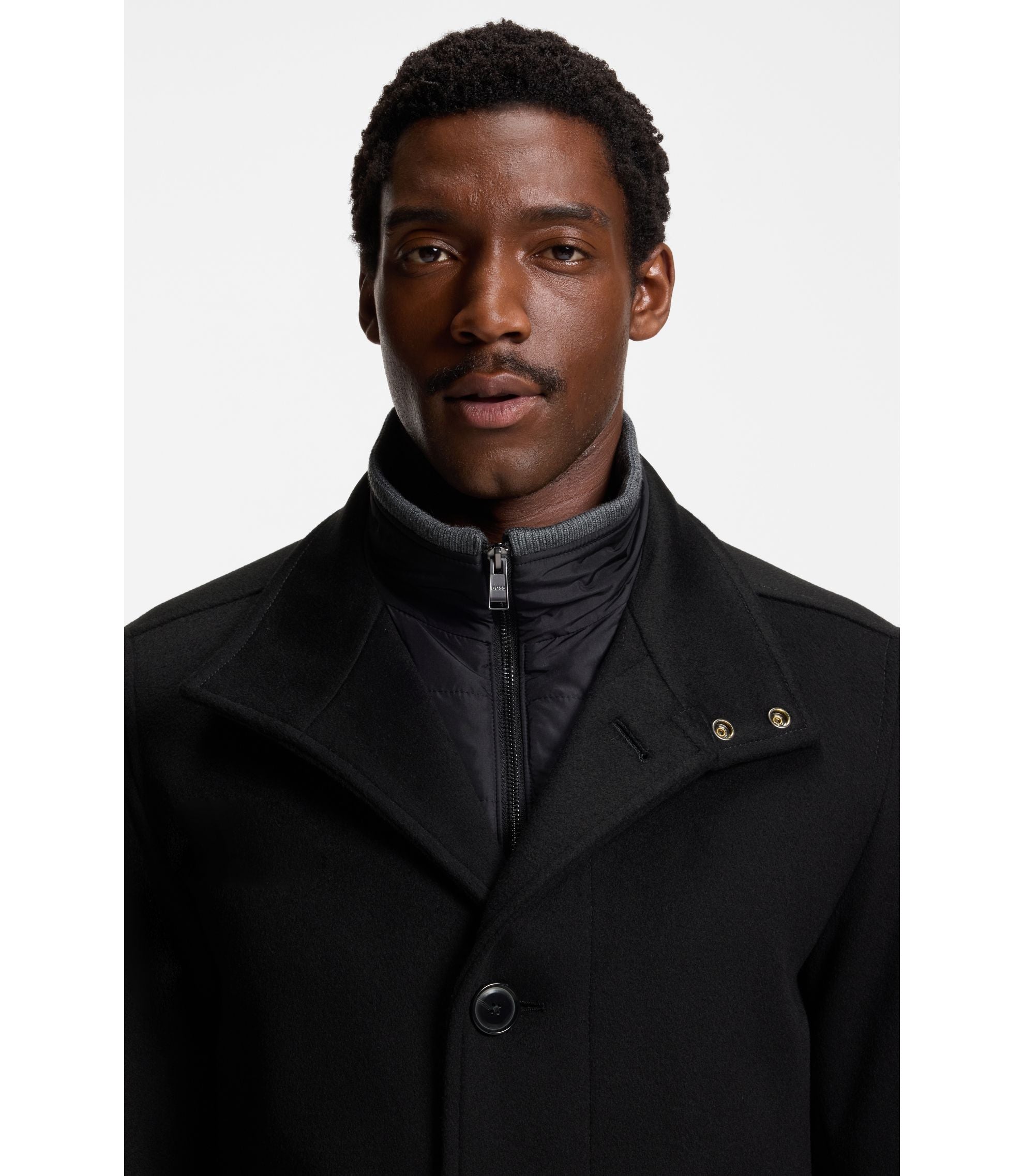 Boss Relaxed Fit Short Coat In Wool And Cashmere Black