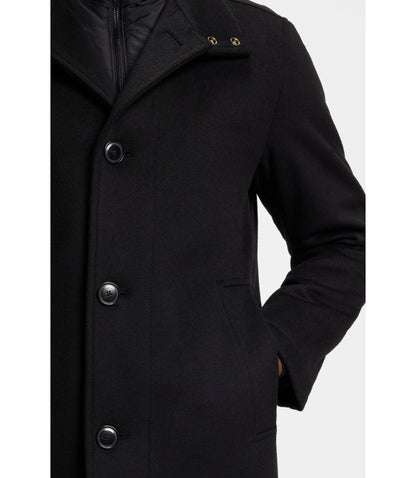 Boss Relaxed Fit Short Coat In Wool And Cashmere Black