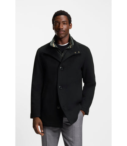 Boss Relaxed Fit Short Coat In Wool And Cashmere Black