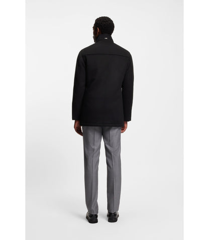 Boss Relaxed Fit Short Coat In Wool And Cashmere Black
