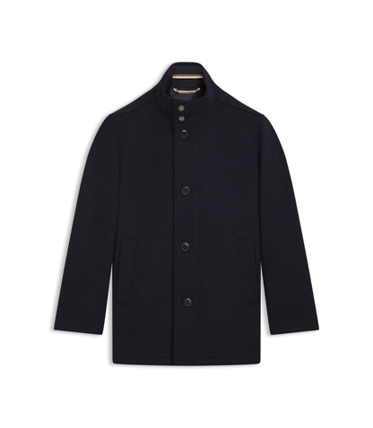 Boss Relaxed Fit Short Coat In Wool And Cashmere Dark Blue