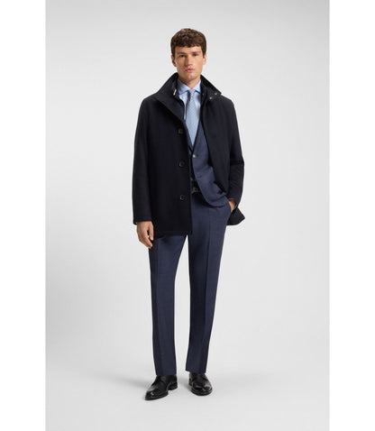 Boss Relaxed Fit Short Coat In Wool And Cashmere Dark Blue
