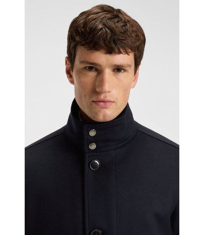 Boss Relaxed Fit Short Coat In Wool And Cashmere Dark Blue
