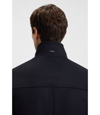 Boss Relaxed Fit Short Coat In Wool And Cashmere Dark Blue