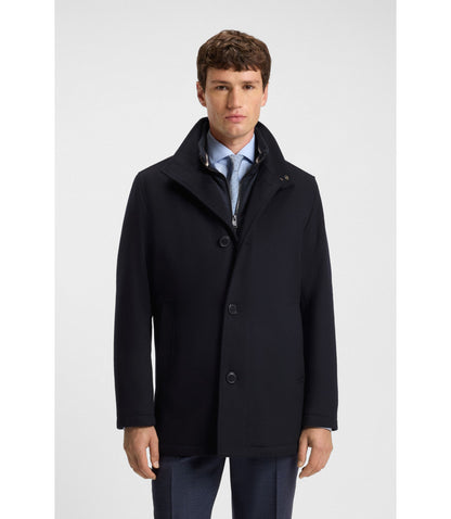 Boss Relaxed Fit Short Coat In Wool And Cashmere Dark Blue