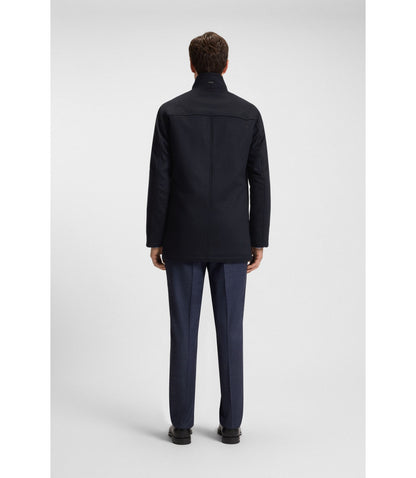 Boss Relaxed Fit Short Coat In Wool And Cashmere Dark Blue