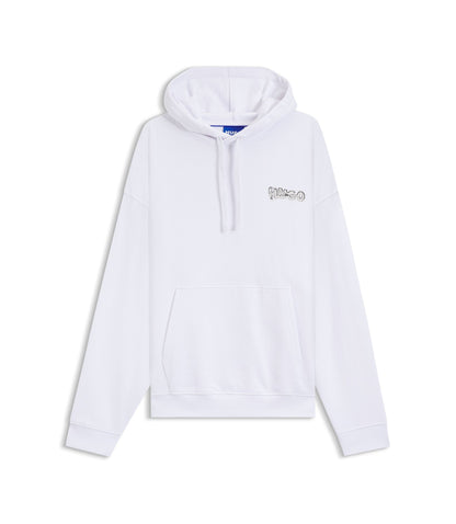 Hugo Logo Print Hoodie In Cotton Terry White