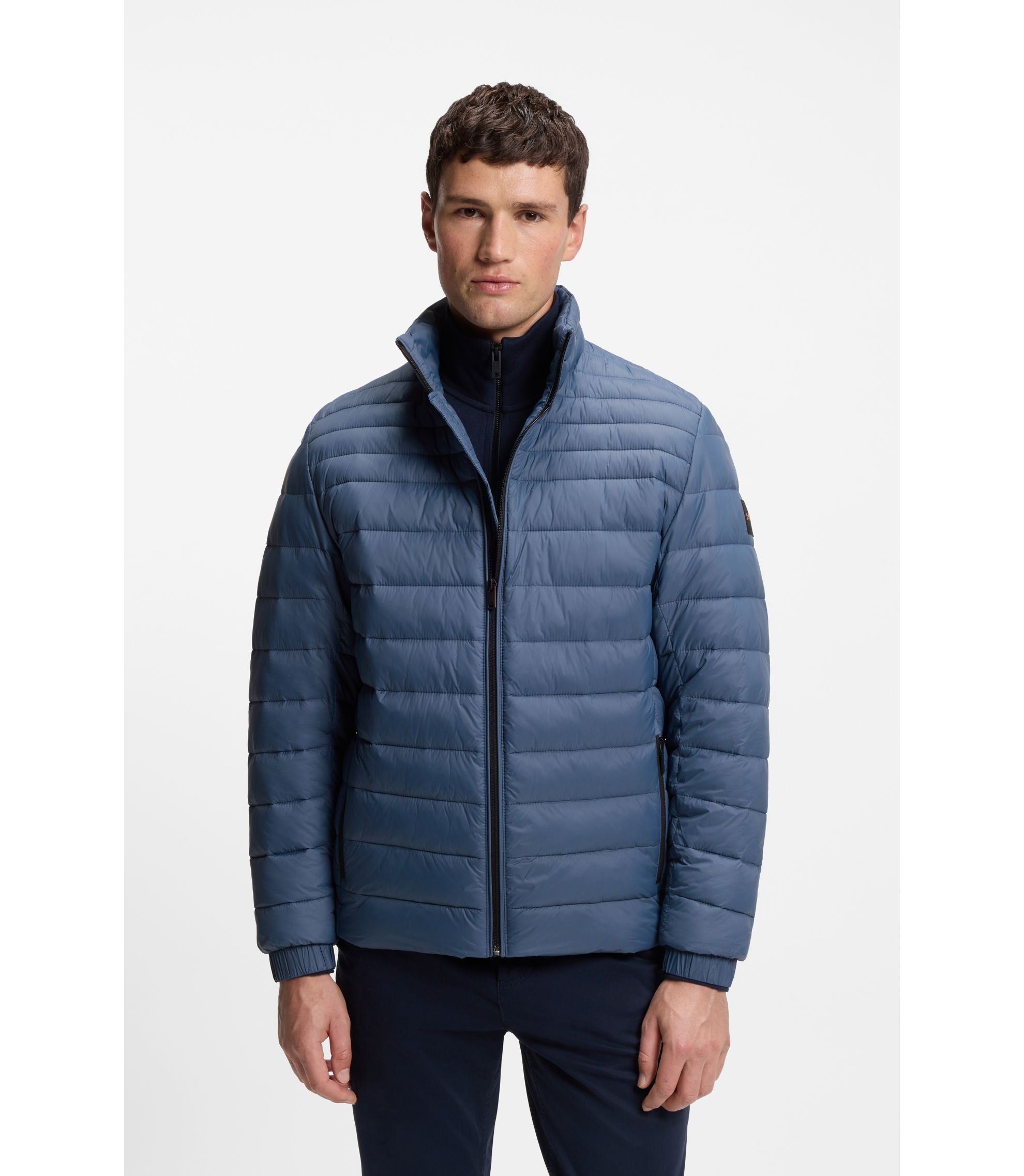 Boss Packable Water Repellent Padded Jacket With Logo Badge Light Blue