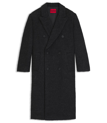 Hugo Double Breasted Coat In A Relaxed Fit Black