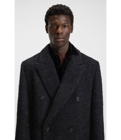 Hugo Double Breasted Coat In A Relaxed Fit Black
