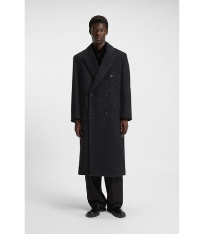 Hugo Double Breasted Coat In A Relaxed Fit Black