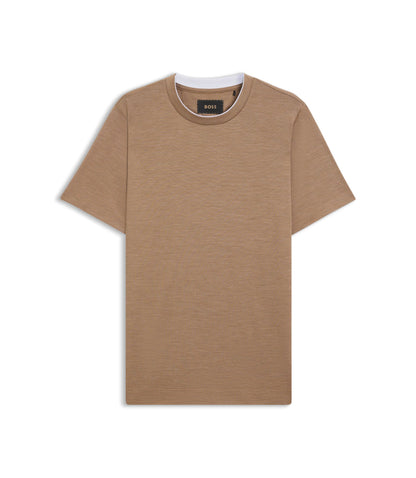Boss Double Collar T Shirt In Cotton And Silk Brown