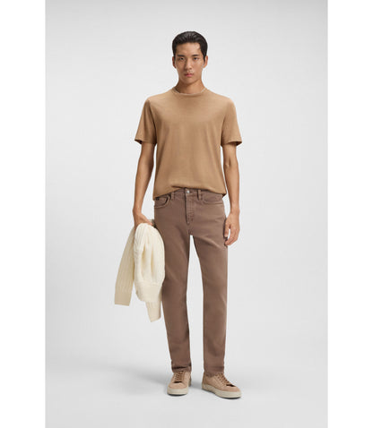 Boss Double Collar T Shirt In Cotton And Silk Brown