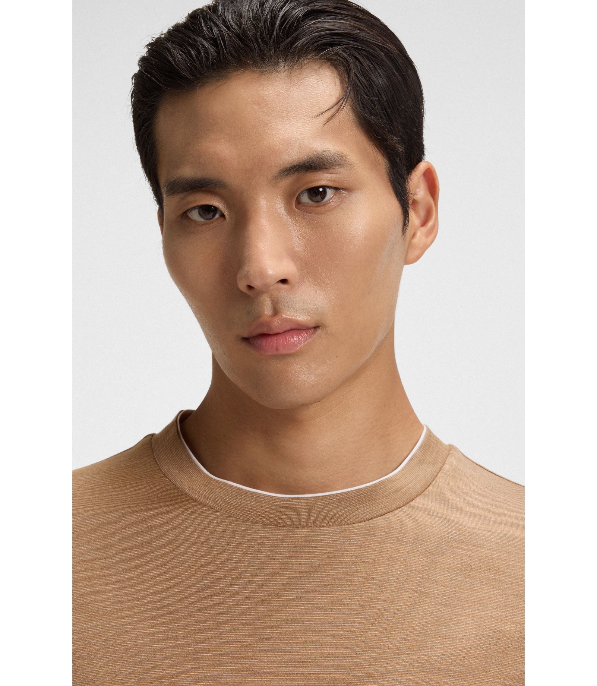 Boss Double Collar T Shirt In Cotton And Silk Brown
