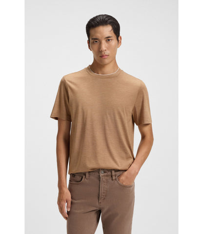 Boss Double Collar T Shirt In Cotton And Silk Brown