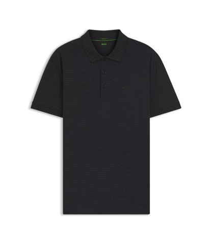 Boss Stretch Cotton Polo Shirt With All Over Print Dark Blue