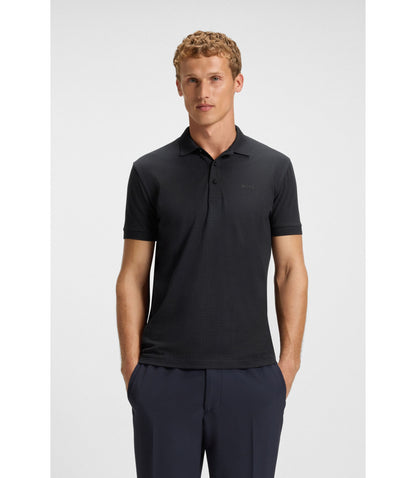 Boss Stretch Cotton Polo Shirt With All Over Print Dark Blue