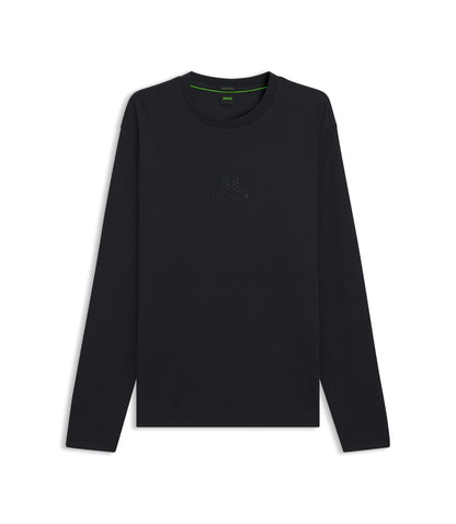 Boss Tonal Artwork T Shirt In Interlock Cotton Dark Blue