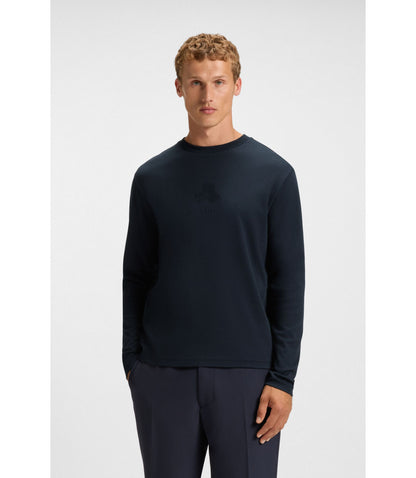Boss Tonal Artwork T Shirt In Interlock Cotton Dark Blue