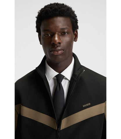 Hugo Chevron Tape Zip Up Sweatshirt In A Relaxed Fit Black