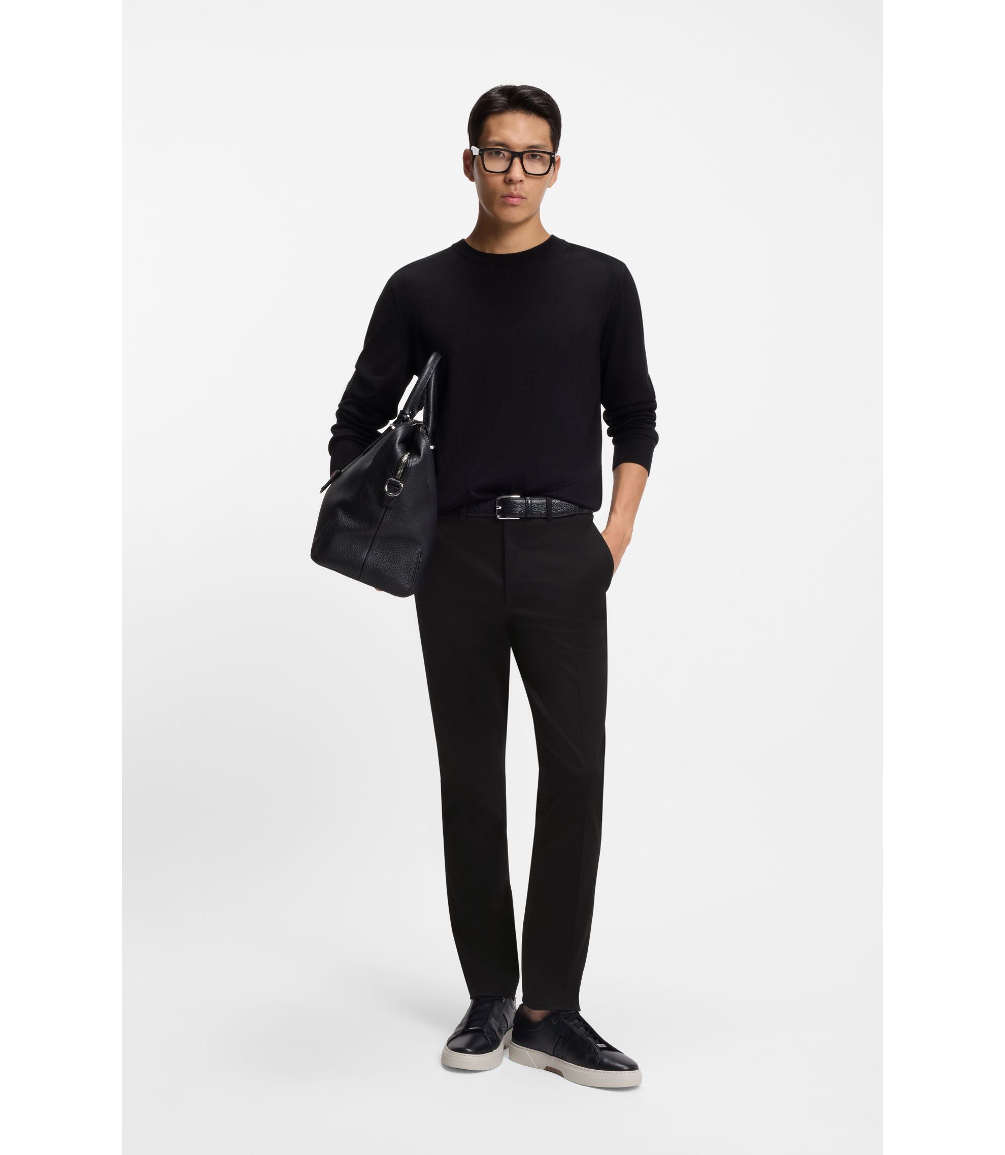 Boss Slim Fit Pants In Cotton Cashmere And Stretch Black